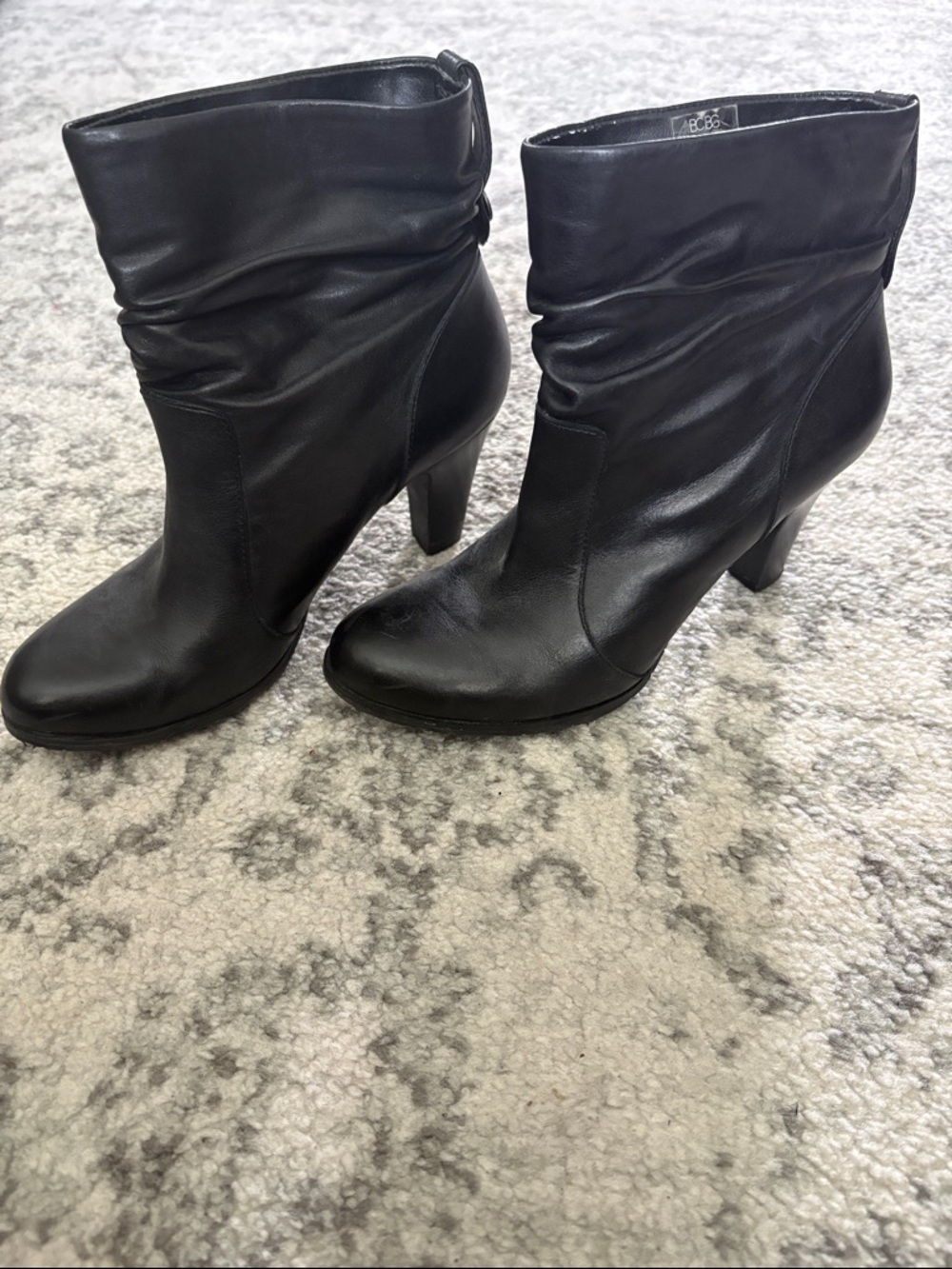 BCBG Black Ruched Leather Ankle Boots